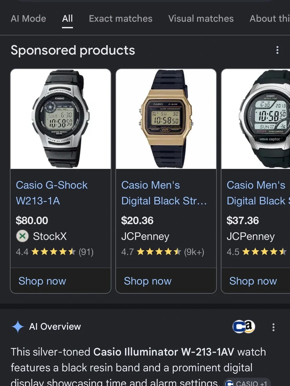 Casio Illuminator 5 Alarms 3237 W-213 Black Digital Watch